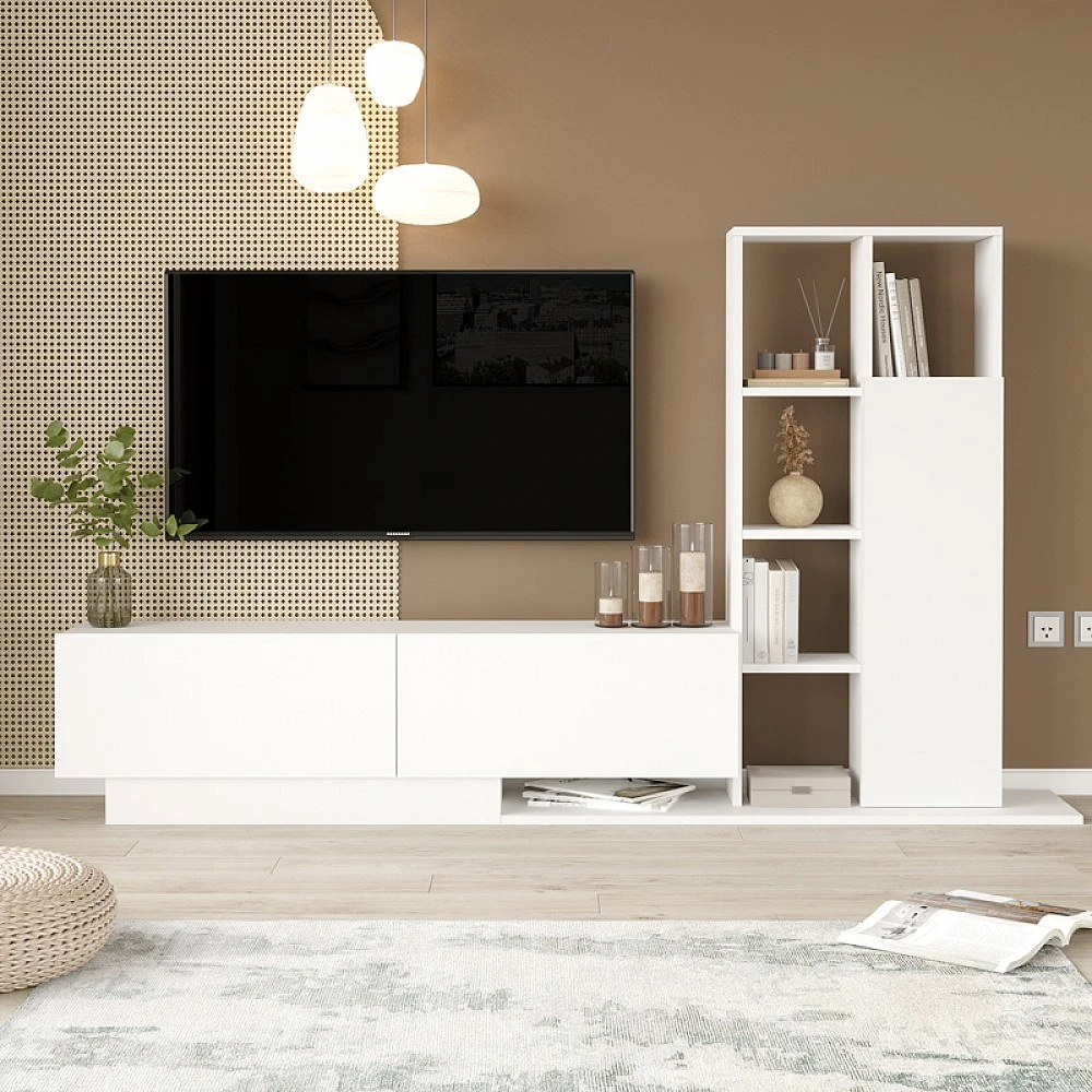 Σύνθετο σαλονιού Damon pakoworld σε λευκή απόχρωση 140x29.5x39.5εκ Σύνθετο σαλονιού Damon pakoworld σε λευκή απόχρωση 140x29.5x39.5εκ