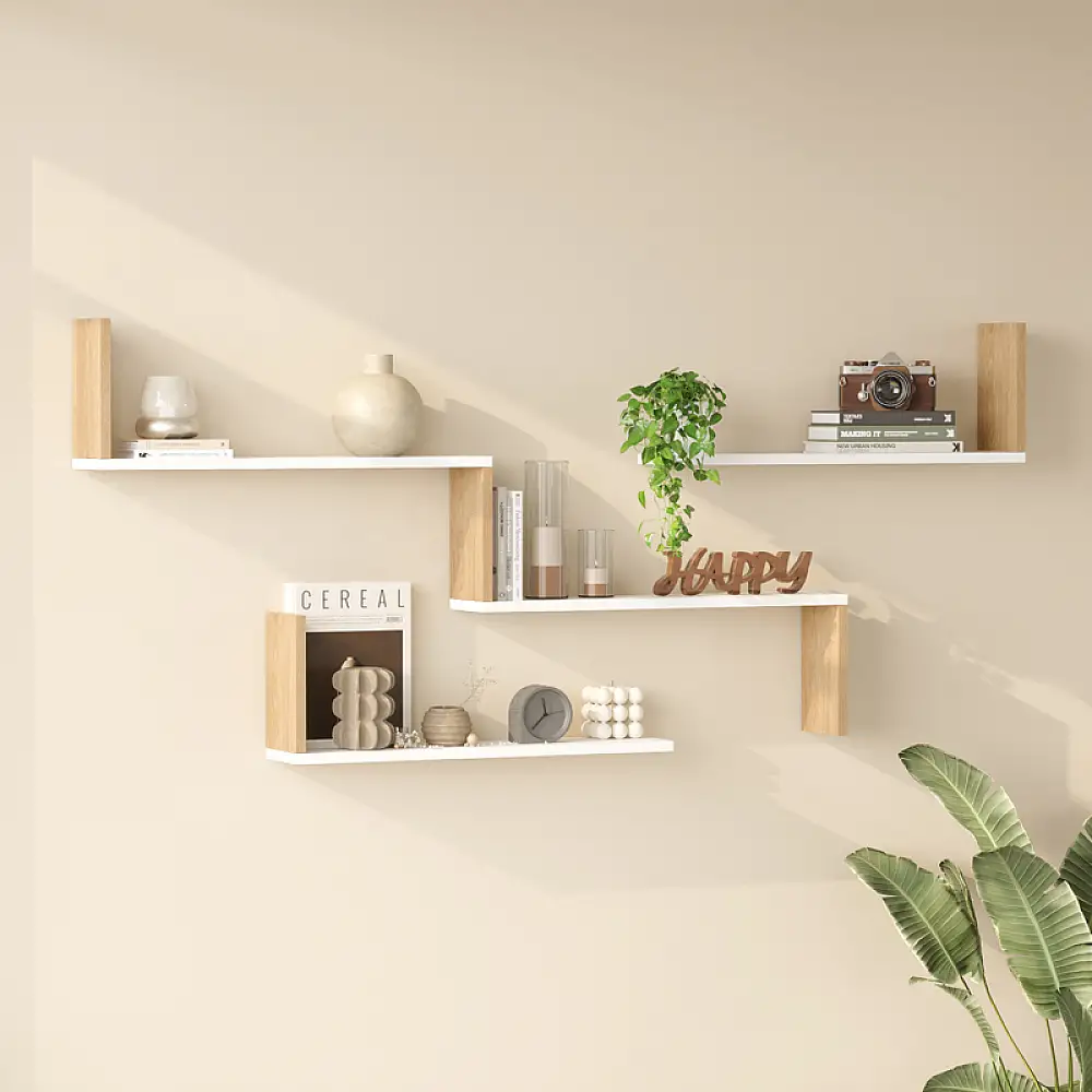 Ραφιέρα τοίχου Flear pakoworld λευκό με oak 179x14,5x76,2εκ