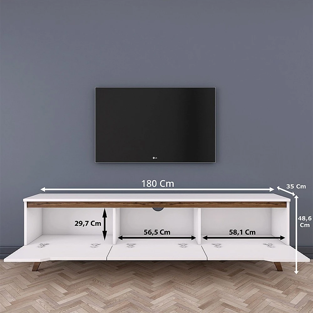 Έπιπλο τηλεόρασης Kasandra pakoworld λευκό-καρυδί 180x35x48,5εκ Έπιπλο τηλεόρασης Kasandra pakoworld λευκό-καρυδί 180x35x48,5εκ