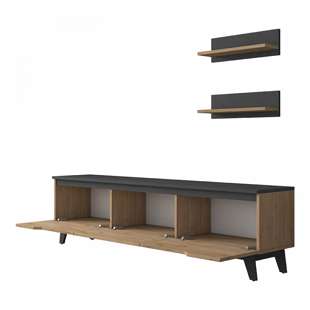 Σύνθετο σαλονιού Kasia pakoworld oak-ανθρακί 180x35x48,5εκ Σύνθετο σαλονιού Kasia pakoworld oak-ανθρακί 180x35x48,5εκ
