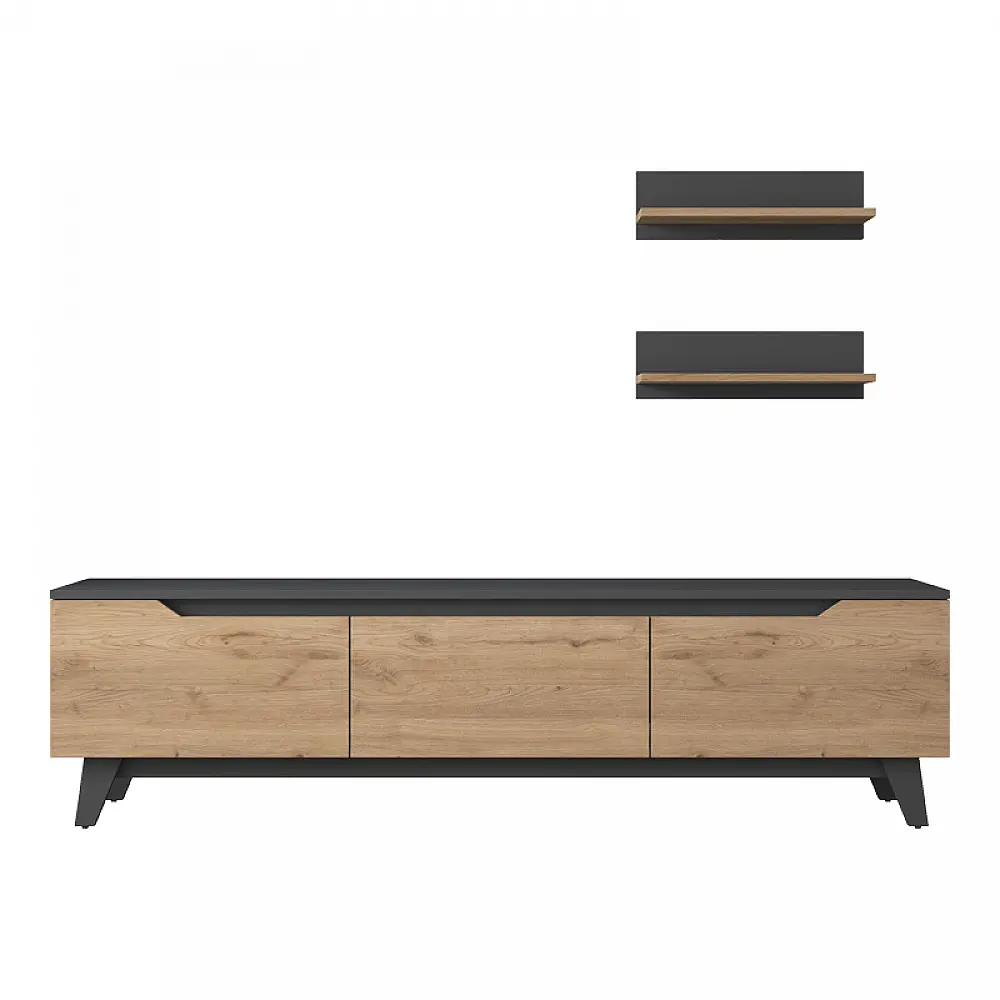 Σύνθετο σαλονιού Kasia pakoworld oak-ανθρακί 180x35x48,5εκ Σύνθετο σαλονιού Kasia pakoworld oak-ανθρακί 180x35x48,5εκ