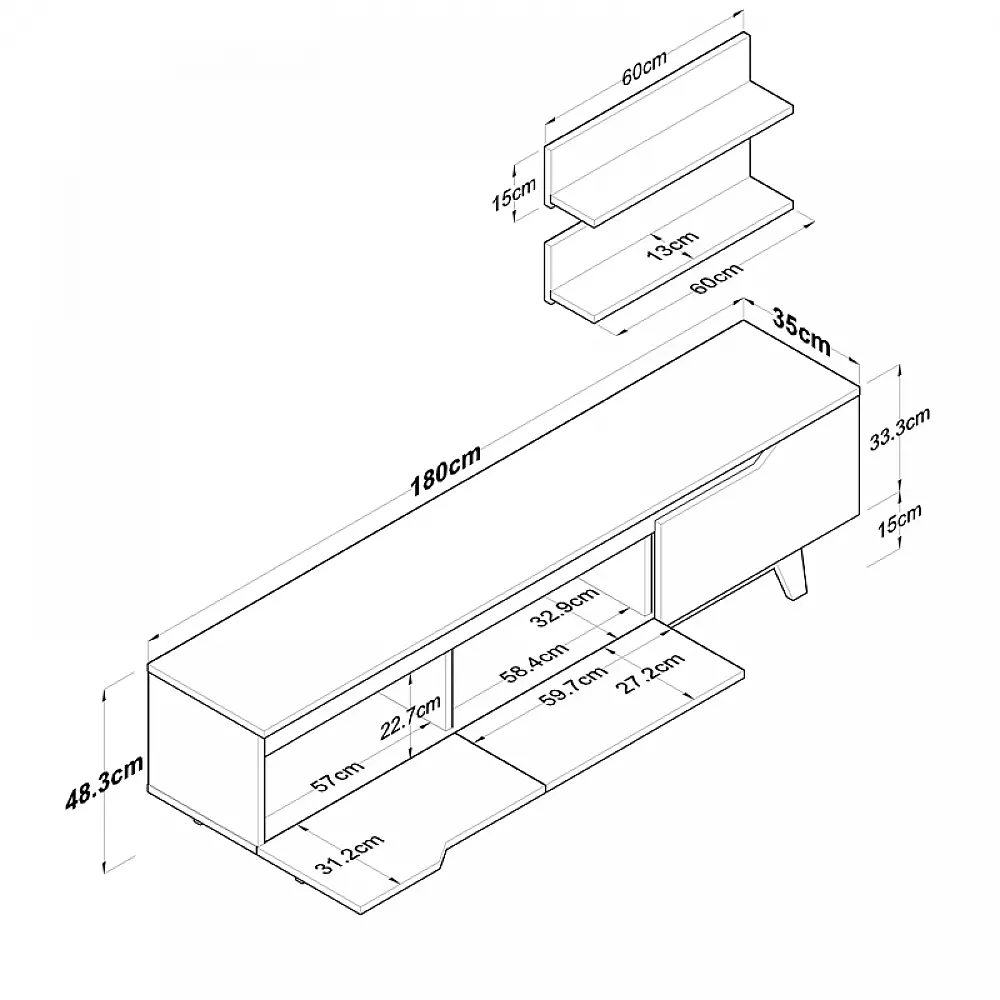 Σύνθετο σαλονιού Kasia pakoworld oak-ανθρακί 180x35x48,5εκ Σύνθετο σαλονιού Kasia pakoworld oak-ανθρακί 180x35x48,5εκ