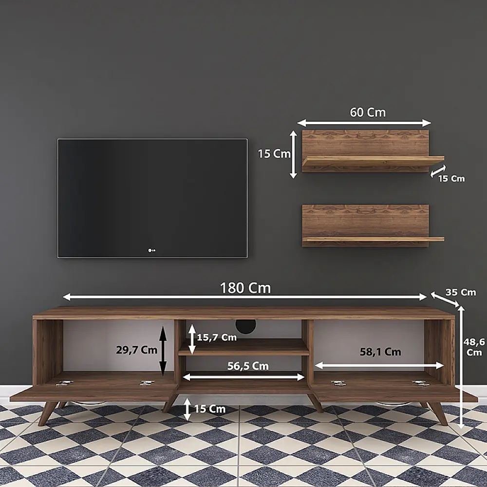 Σύνθετο σαλονιού Jasmine pakoworld καρυδί 180x35x48.5εκ Σύνθετο σαλονιού Jasmine pakoworld καρυδί 180x35x48.5εκ