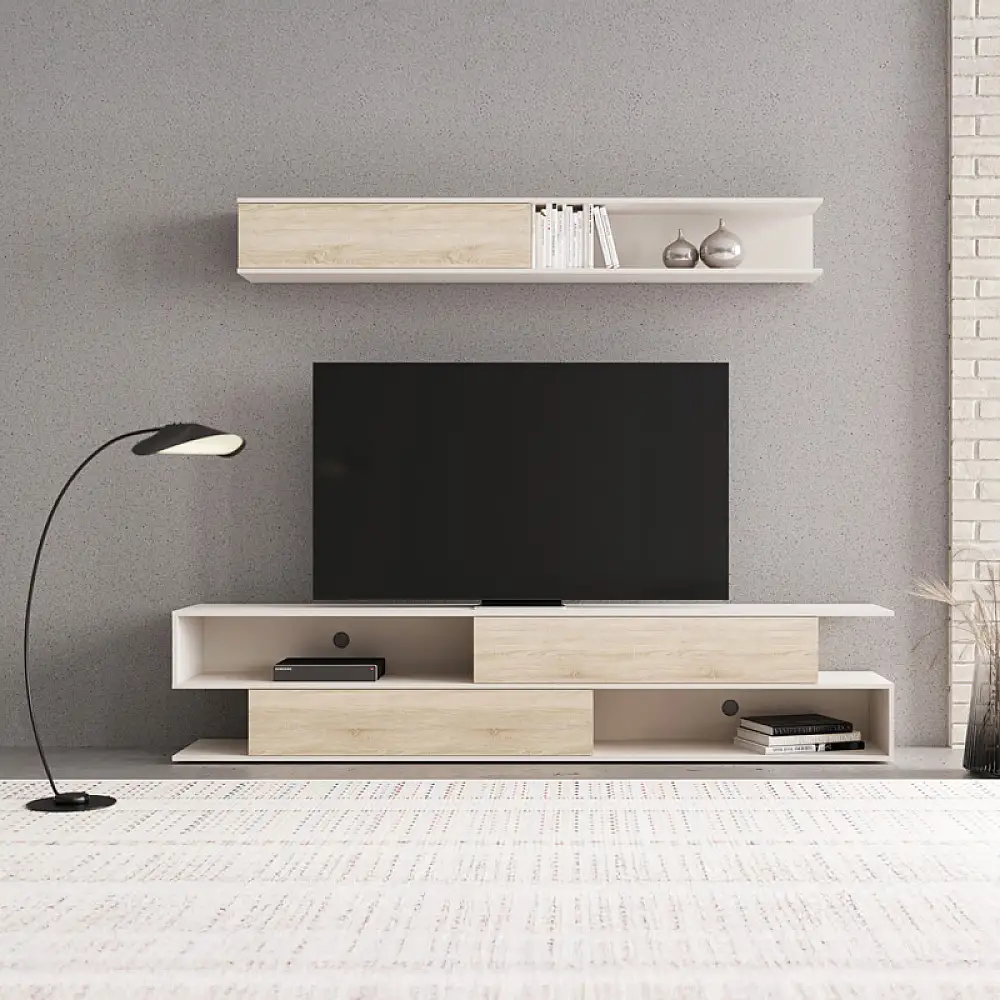 Σύνθετο σαλονιού Brick pakoworld σε sonoma oak-κρεμ απόχρωση 240x40x50.4εκ