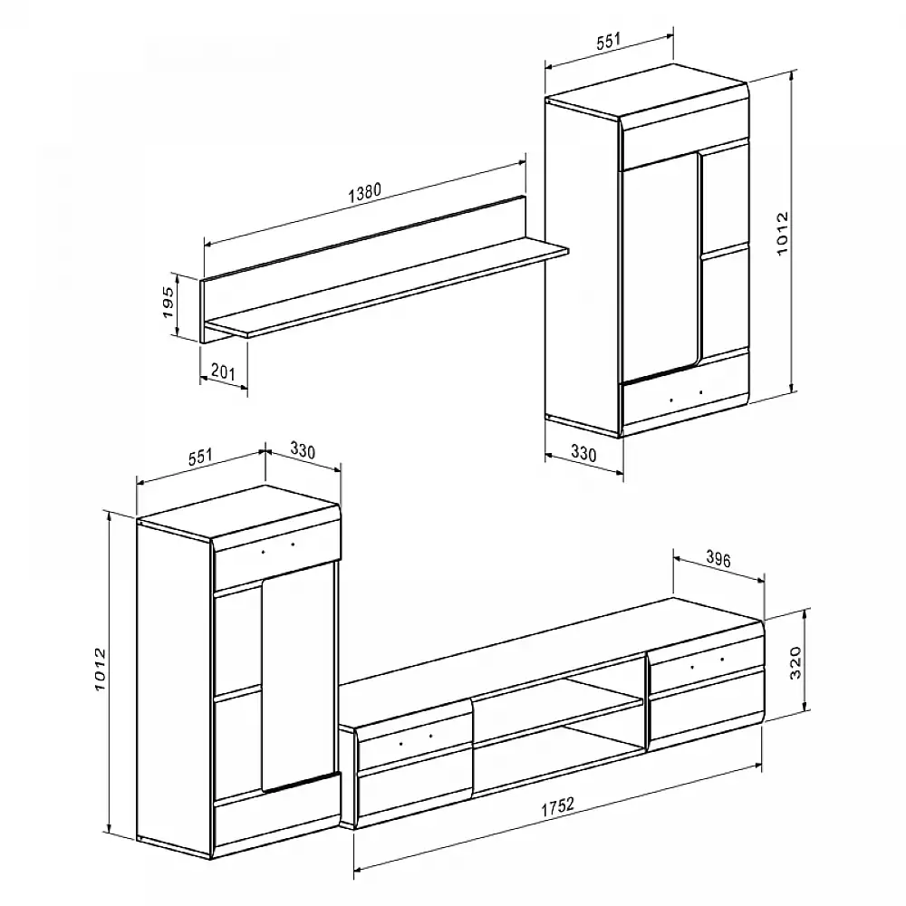 Σύνθετο σαλονιού Saleto pakoworld λευκό 230.2x39.6x202.4εκ