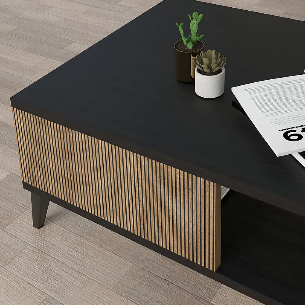Τραπέζι σαλονιού Flipter pakoworld μελαμίνης oak-μαύρο 83x54x34εκ Τραπέζι σαλονιού Flipter pakoworld μελαμίνης oak-μαύρο 83x54x34εκ
