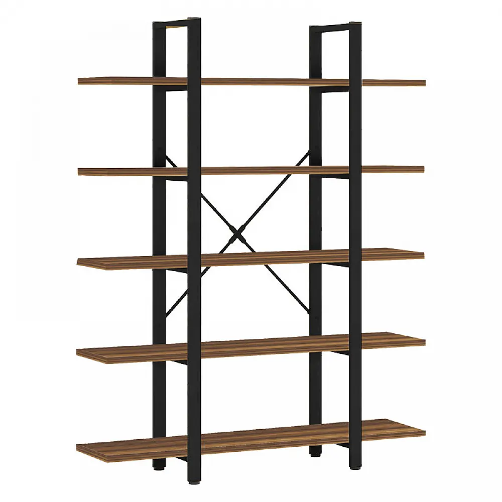 Βιβλιοθήκη Esthon pakoworld καρυδί-μαύρο μέταλλο 120x28x180εκ