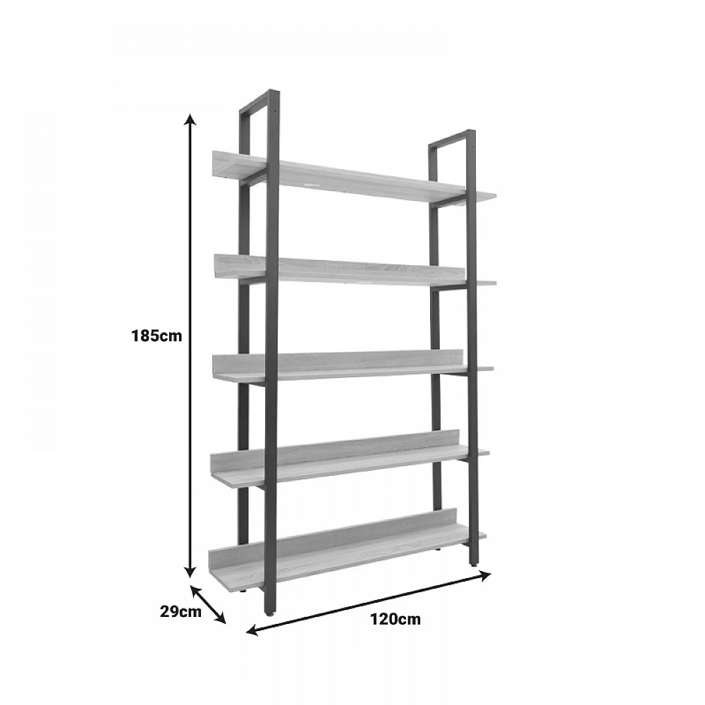 Βιβλιοθήκη Almond pakoworld σε oak-μαύρη απόχρωση 120x29x185εκ Βιβλιοθήκη Almond pakoworld σε oak-μαύρη απόχρωση 120x29x185εκ