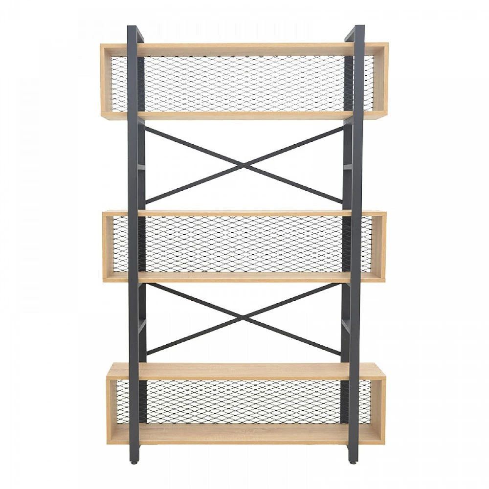 Βιβλιοθήκη Fifer pakoworld σε oak-μαύρη απόχρωση 120x28x185εκ