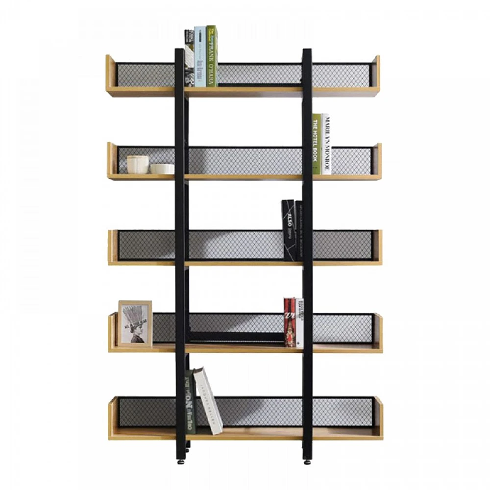 Βιβλιοθήκη Musha pakoworld μέταλλο μαύρο με oak απόχρωση 120x22x185εκ