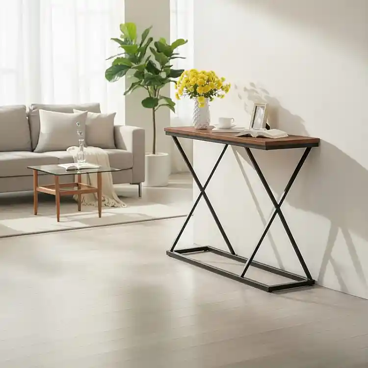 Κονσόλα Glimmer pakoworld καρυδί με μαύρο μέταλλο 100x30x80εκ