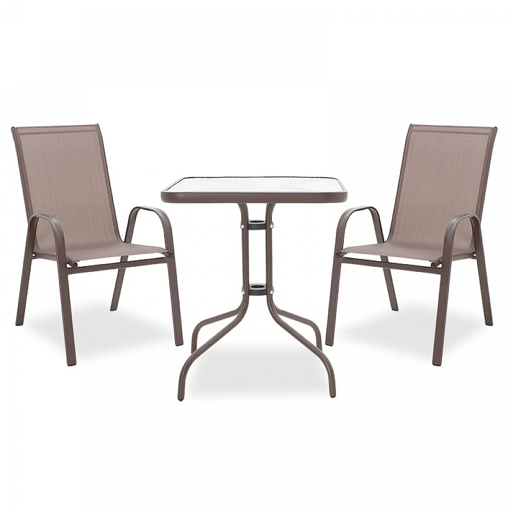 Τραπεζαρία Watson-Calan σετ 3τεμ pakoworld μέταλλο-textilene καφέ 60x60x70εκ