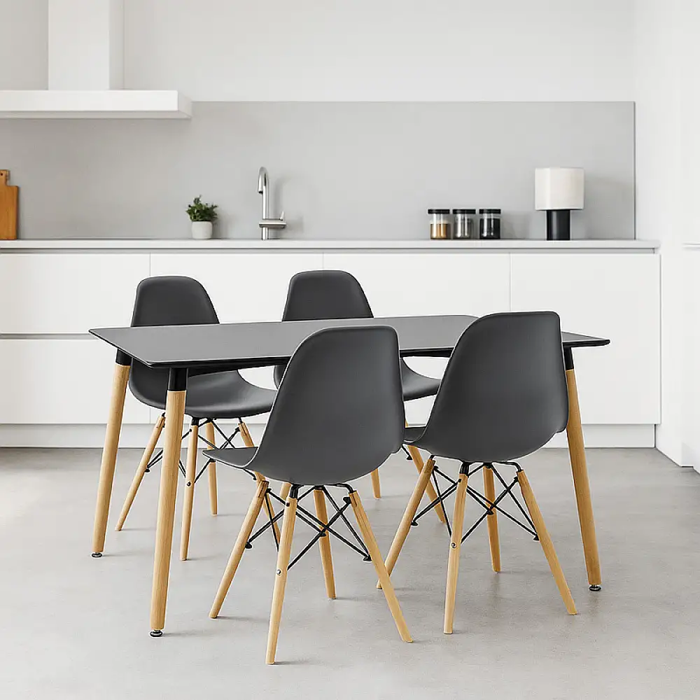 Τραπεζαρία Natali-Julita pakoworld σετ 5τεμ μαύρο-φυσικό 120x80x76εκ