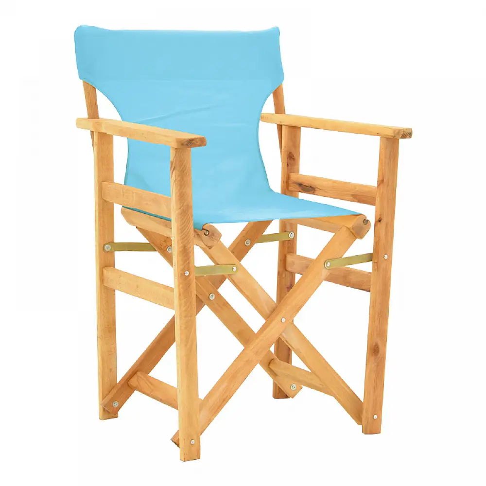 Καρέκλα-πολυθρόνα σκηνοθέτη Kompa pakoworld μασίφ ξύλο οξιάς σε φυσική απόχρωση με τιρκουάζ πανί