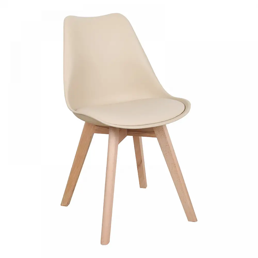 Τραπεζαρία Elijah-Gaston pakoworld σετ 3τεμ pp-pu σε taupe-λευκή απόχρωση με φυσικό πόδι Φ60x74εκ