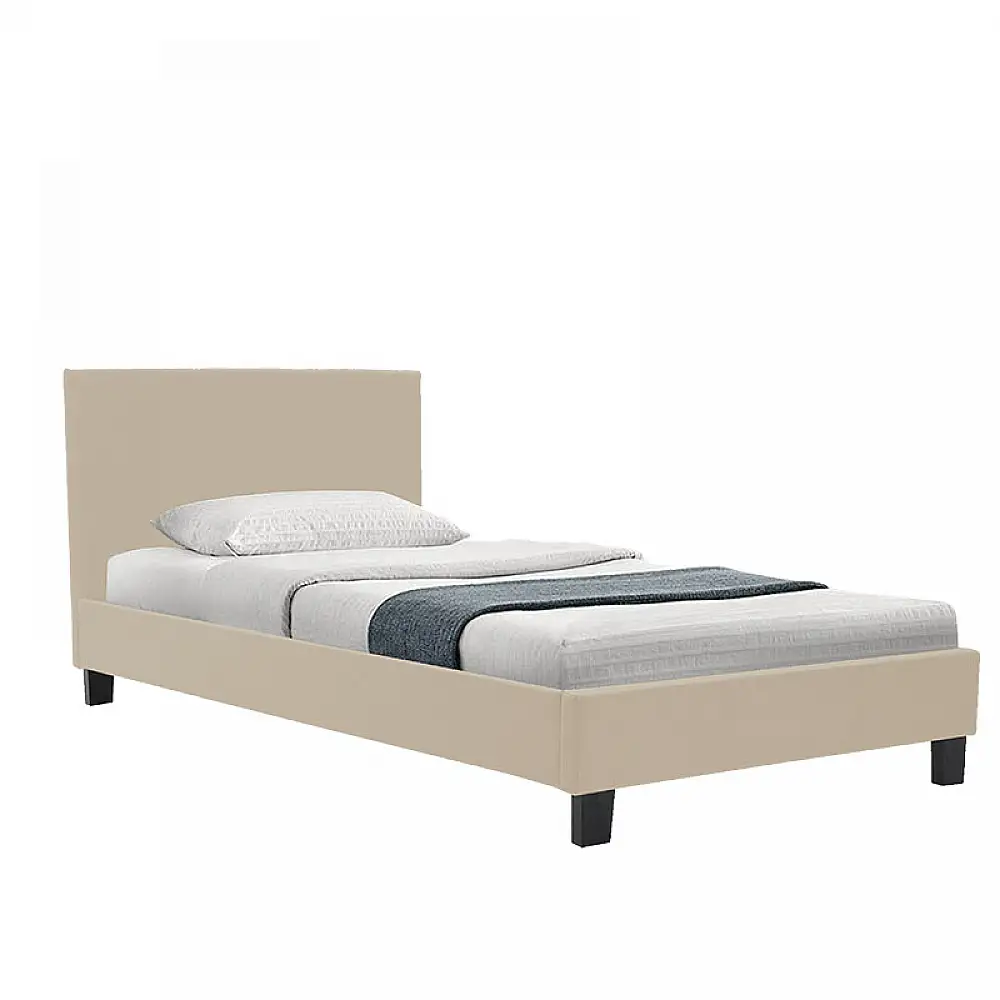 Κρεβάτι με στρώμα Nevil-Dreamer pakoworld ύφαμα μπεζ-μαύρο πόδι 90x190εκ