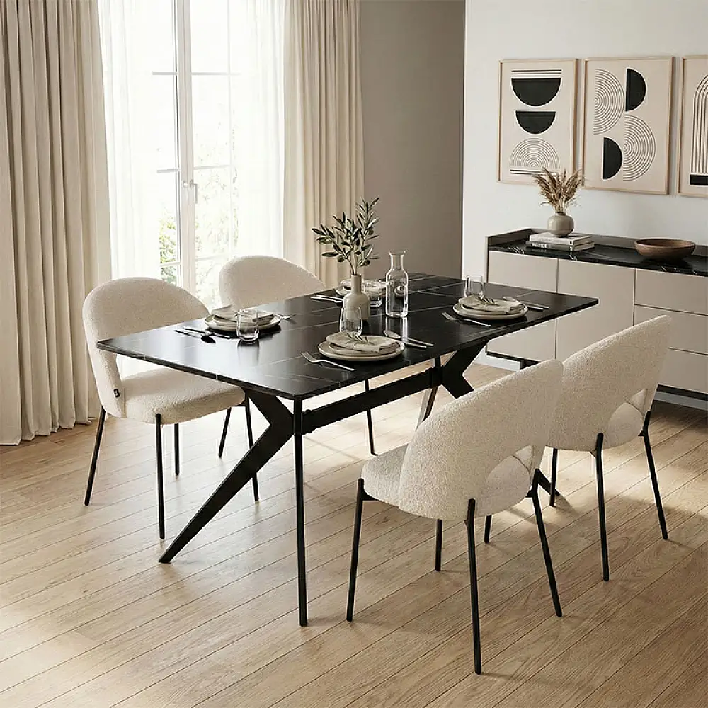 Τραπεζαρία με Καρέκλες Masebo Λευκό και Τραπέζι Ezali Μαύρο 140x80x75εκ Σετ 5τεμ