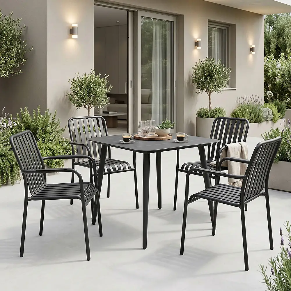 Τραπεζαρία Heven Vista pakoworld σετ 5τεμ μαύρο αλουμίνιο 80x80x72εκ