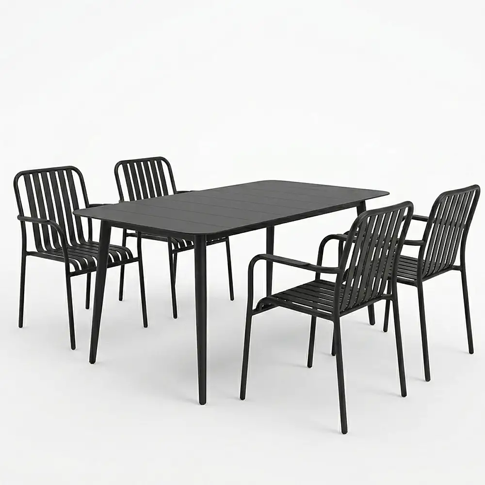 Τραπεζαρία Heven Vista pakoworld σετ 5τεμ μαύρο αλουμίνιο 120x70x72εκ