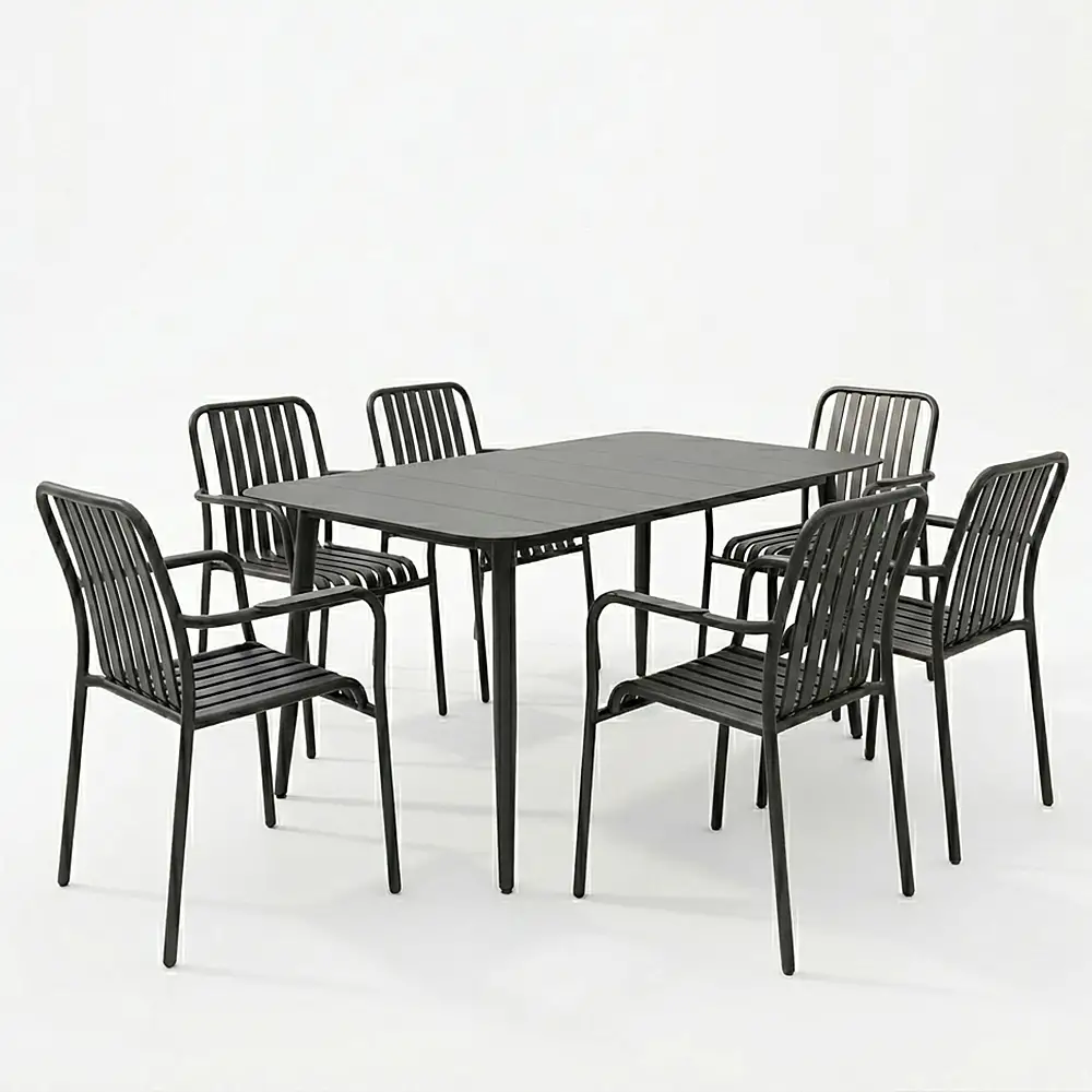 Τραπεζαρία Heven Vista pakoworld σετ 7τεμ μαύρο αλουμίνιο 120x70x72εκ