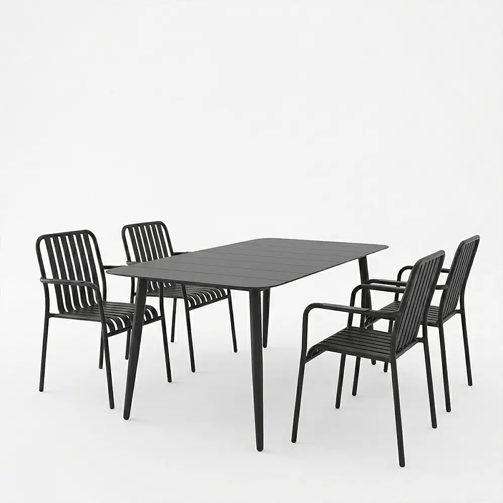 Τραπεζαρία Heven Vista pakoworld σετ 5τεμ μαύρο αλουμίνιο 150x80x72εκ