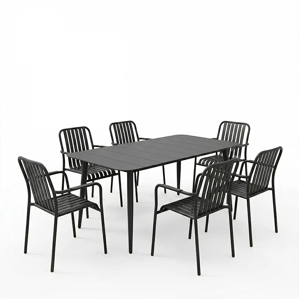 Τραπεζαρία Heven Vista pakoworld σετ 7τεμ μαύρο αλουμίνιο 150x80x72εκ
