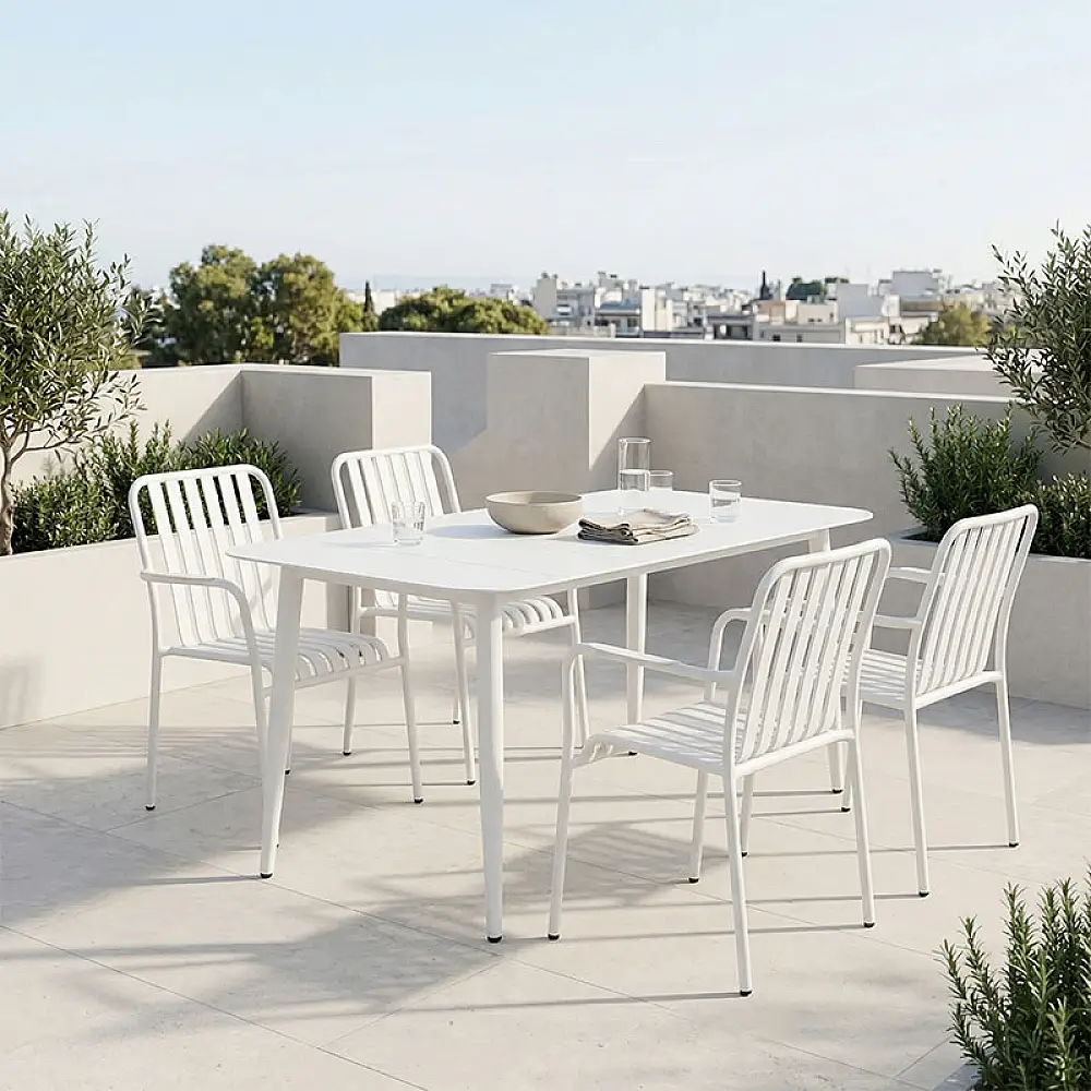 Τραπεζαρία Heven Vista pakoworld σετ 5τεμ λευκό αλουμίνιο 150x80x72εκ