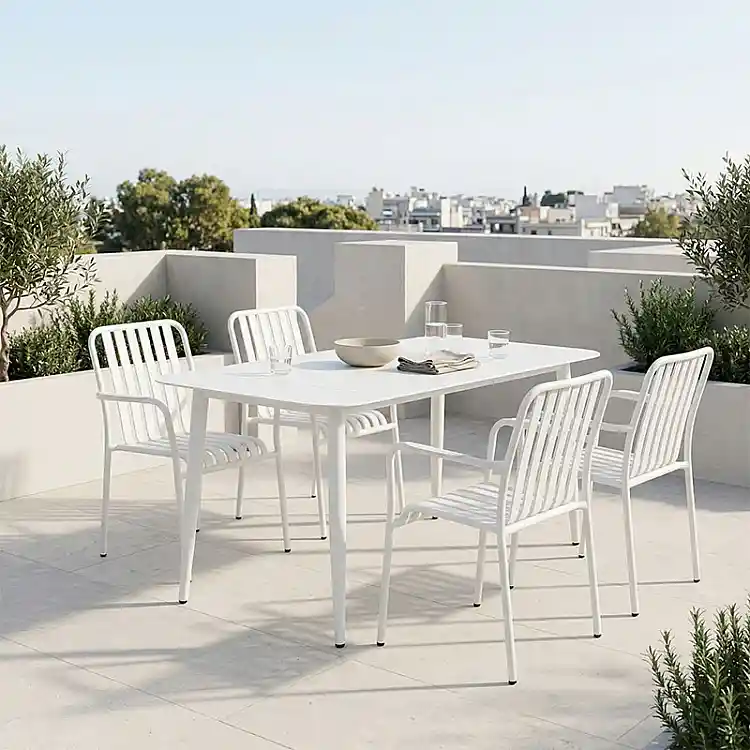 Τραπεζαρία Heven Vista pakoworld σετ 5τεμ λευκό αλουμίνιο 150x80x72εκ