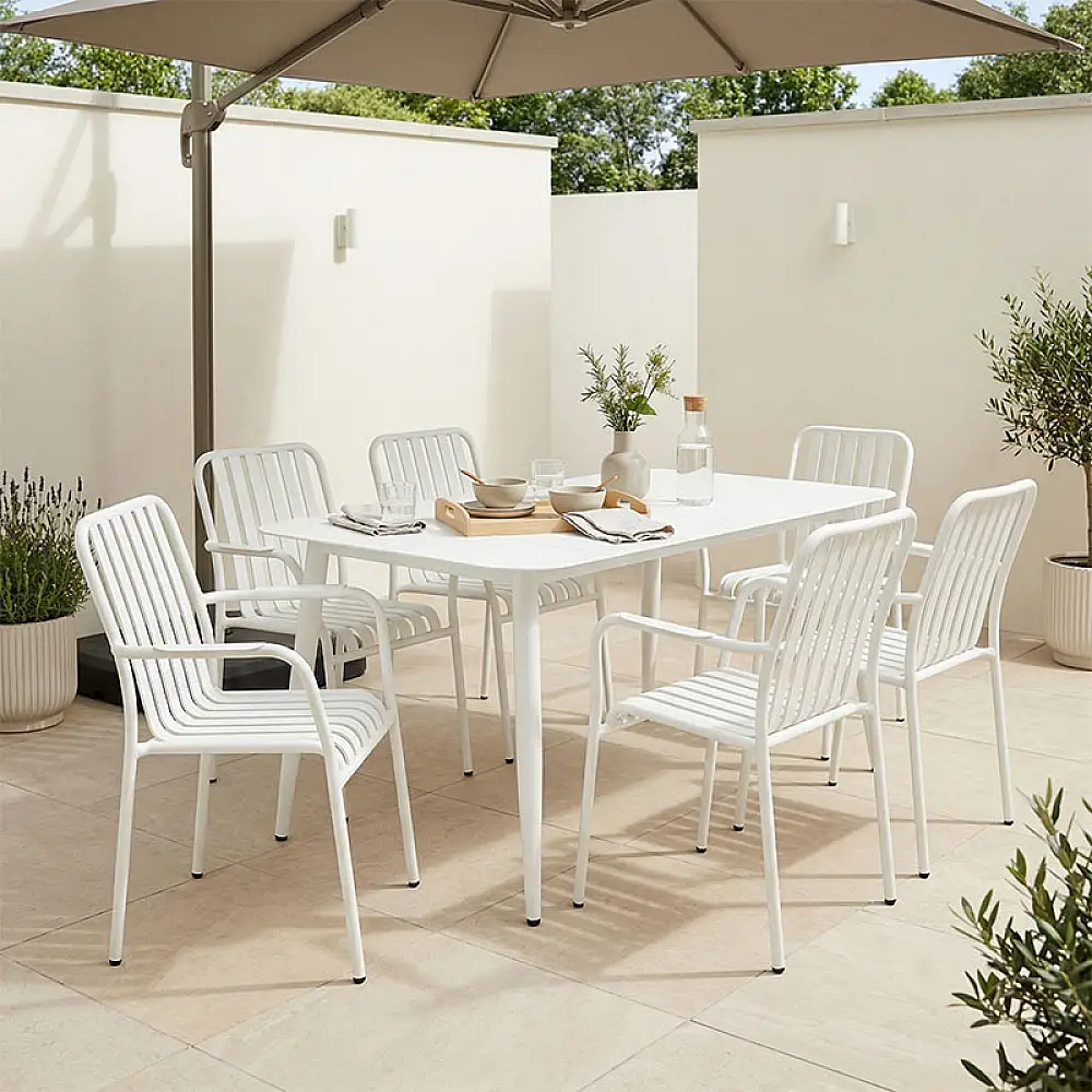 Τραπεζαρία Heven Vista pakoworld σετ 7τεμ λευκό αλουμίνιο 150x80x72εκ