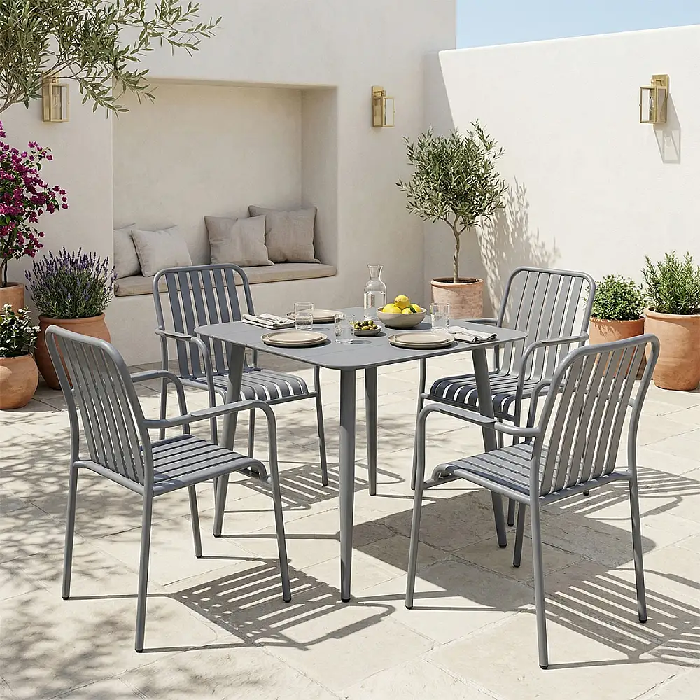 Τραπεζαρία Heven Vista pakoworld σετ 5τεμ ανθρακί αλουμίνιο 80x80x72εκ