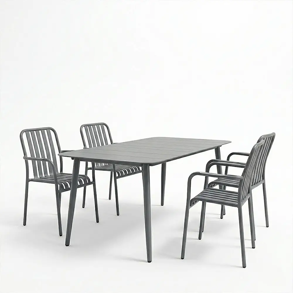 Τραπεζαρία Heven Vista pakoworld σετ 5τεμ ανθρακί αλουμίνιο 150x80x72εκ