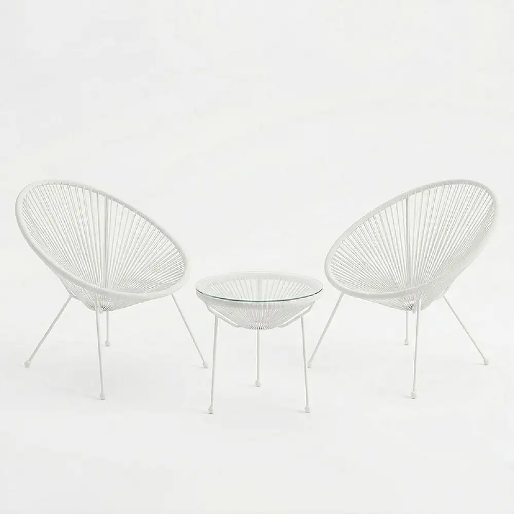 Σαλόνι Εξωτερικού Χώρου Acapulco pakoworld Σετ 3τεμ λευκό μέταλλο με pe rattan Φ50x52εκ