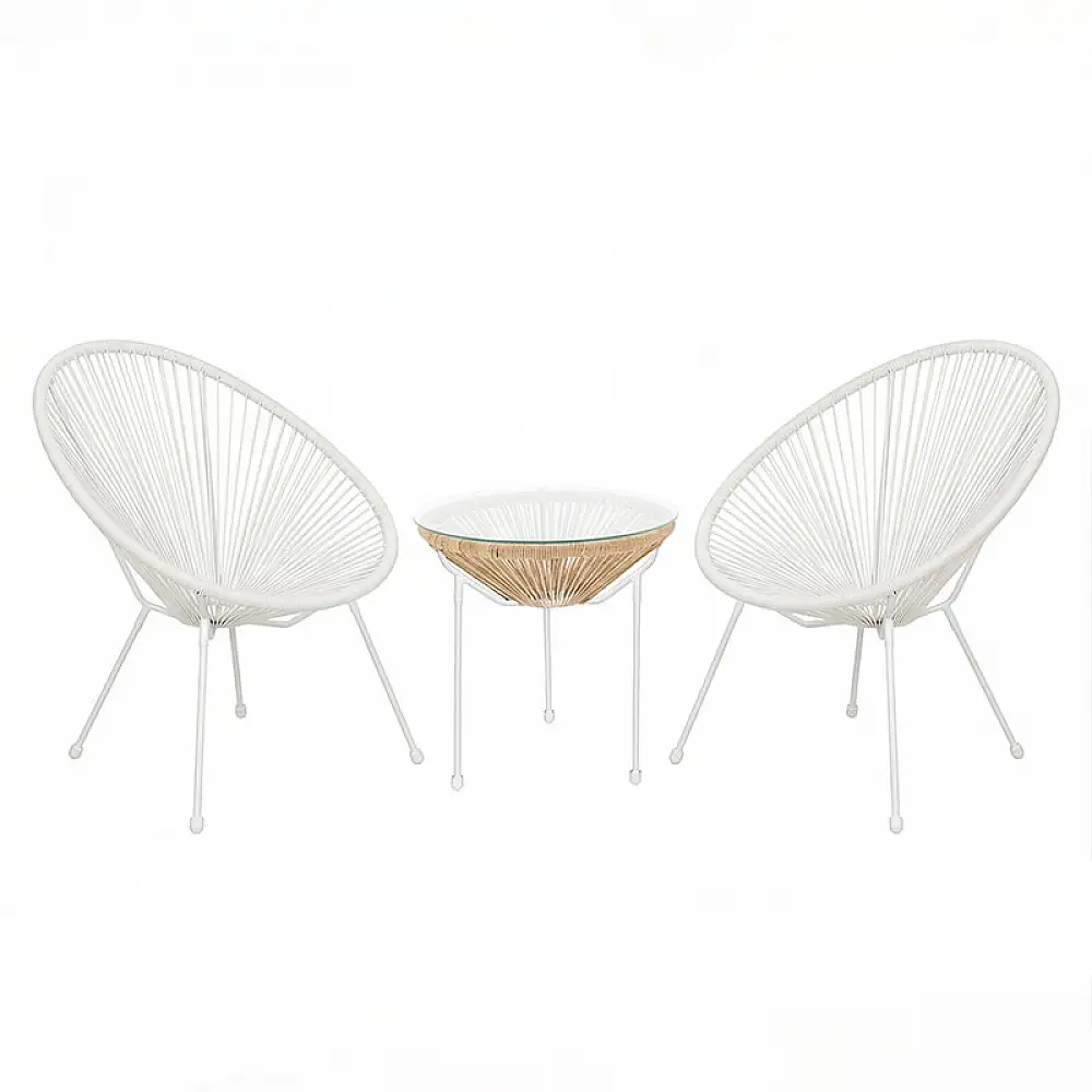 Σαλόνι Εξωτερικού Χώρου Acapulco pakoworld  Σετ 3τεμ λευκό μέταλλο με pe rattan σε φυσική απόχρωση Φ50x52εκ