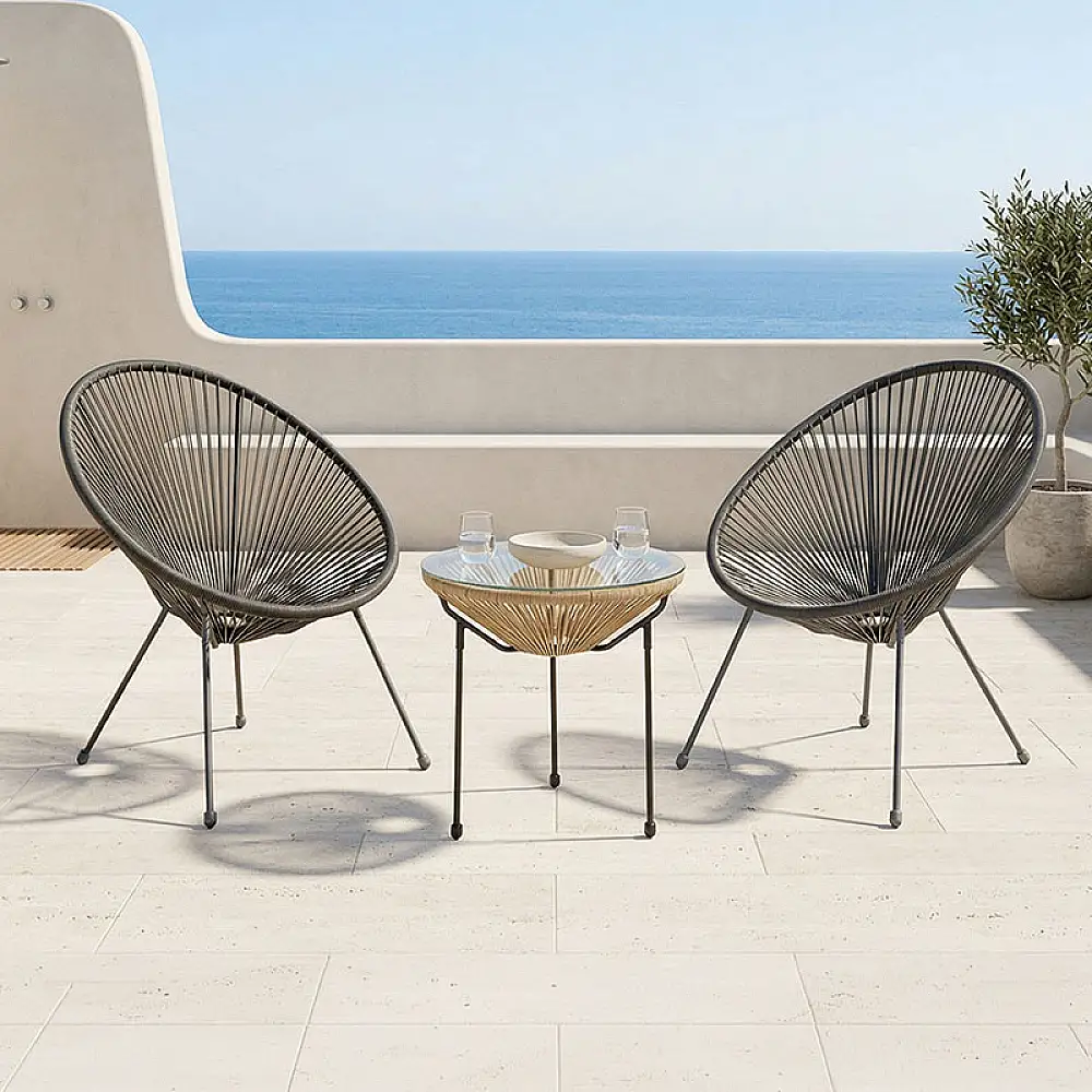 Σαλόνι Εξωτερικού Χώρου Acapulco pakoworld  Σετ 3τεμ μαύρο μέταλλο με pe rattan σε φυσική απόχρωση Φ50x52εκ