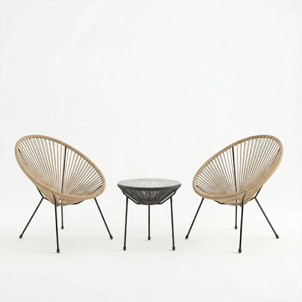 Σαλόνι Εξωτερικού Χώρου Acapulco pakoworld  Σετ 3τεμ pe rattan σε φυσική απόχρωση με μαύρο μέταλλο Φ50x52εκ