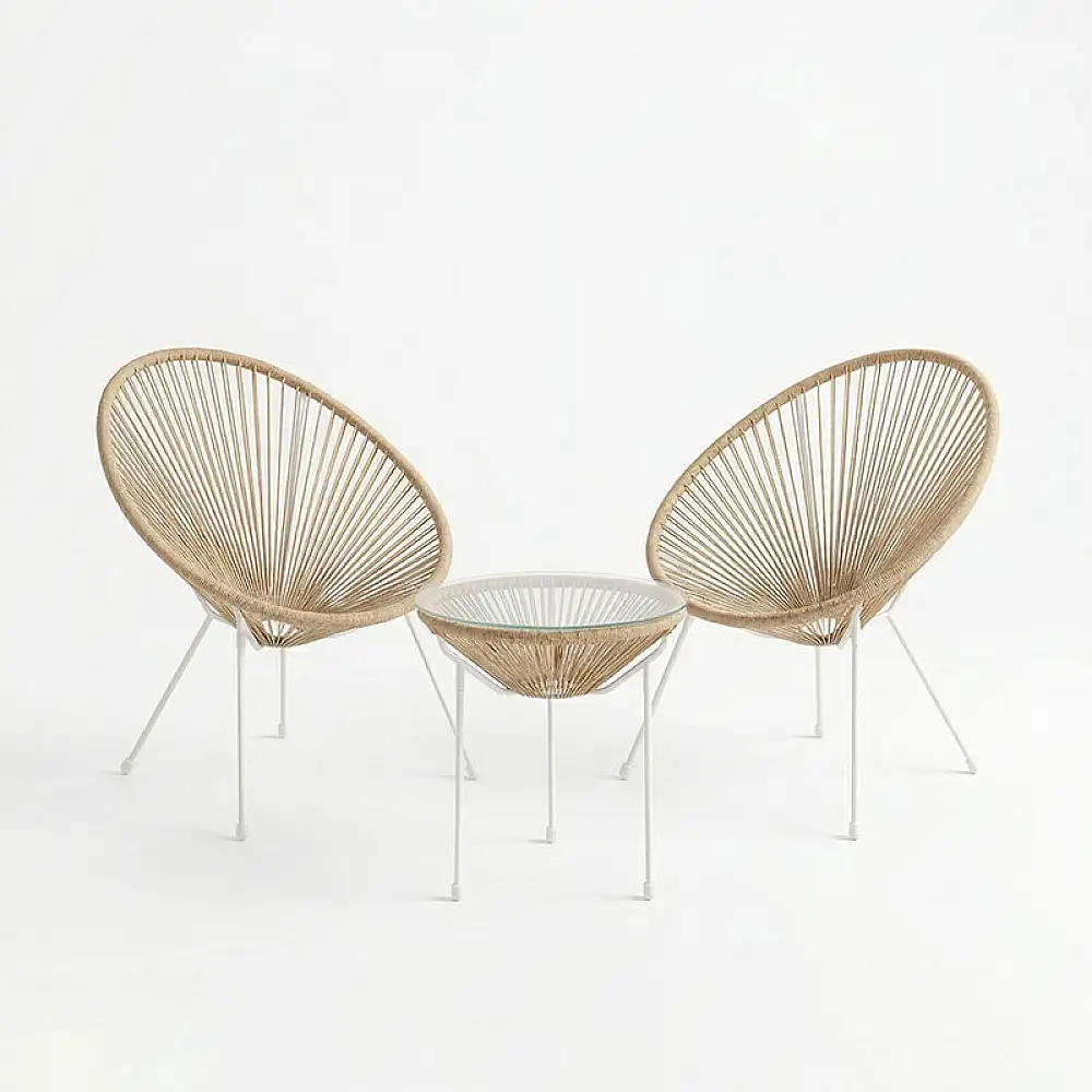 Σαλόνι Εξωτερικού Χώρου Acapulco pakoworld  Σετ 3τεμ μέταλλο λευκό με pe rattan σε φυσική απόχρωση Φ50x52εκ