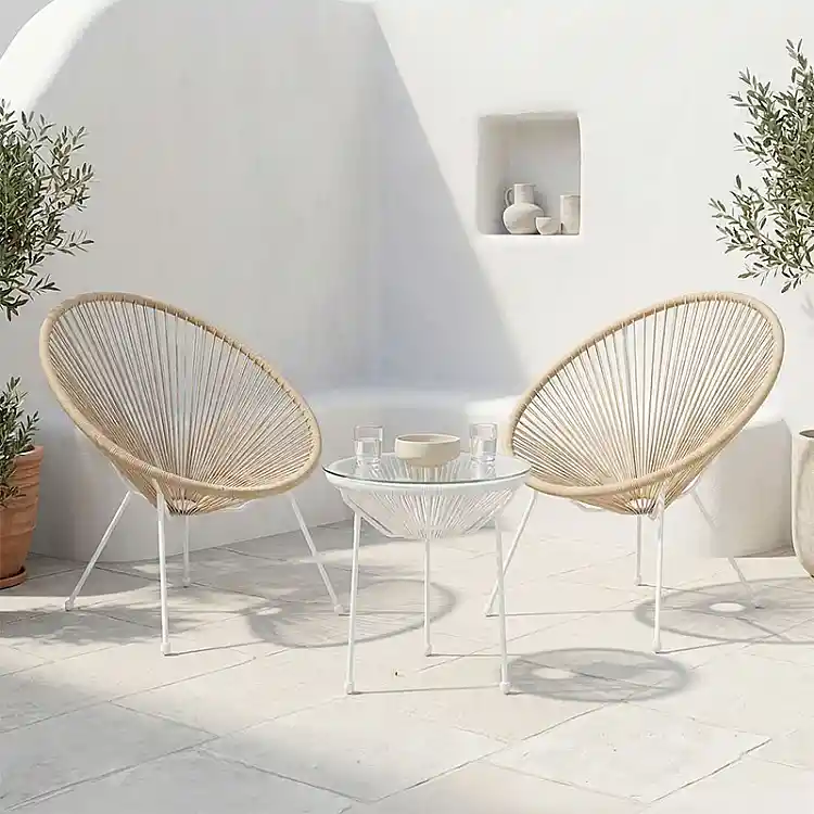 Σαλόνι Εξωτερικού Χώρου Acapulco pakoworld  Σετ 3τεμ pe rattan σε φυσική απόχρωση με λευκό μέταλλο Φ50x52εκ