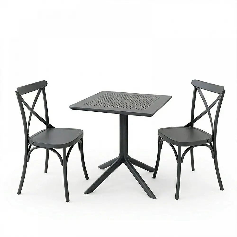 Τραπεζαρία Groovy Crossie pakoworld σετ 3τεμ ανθρακί PP 60x60x76εκ