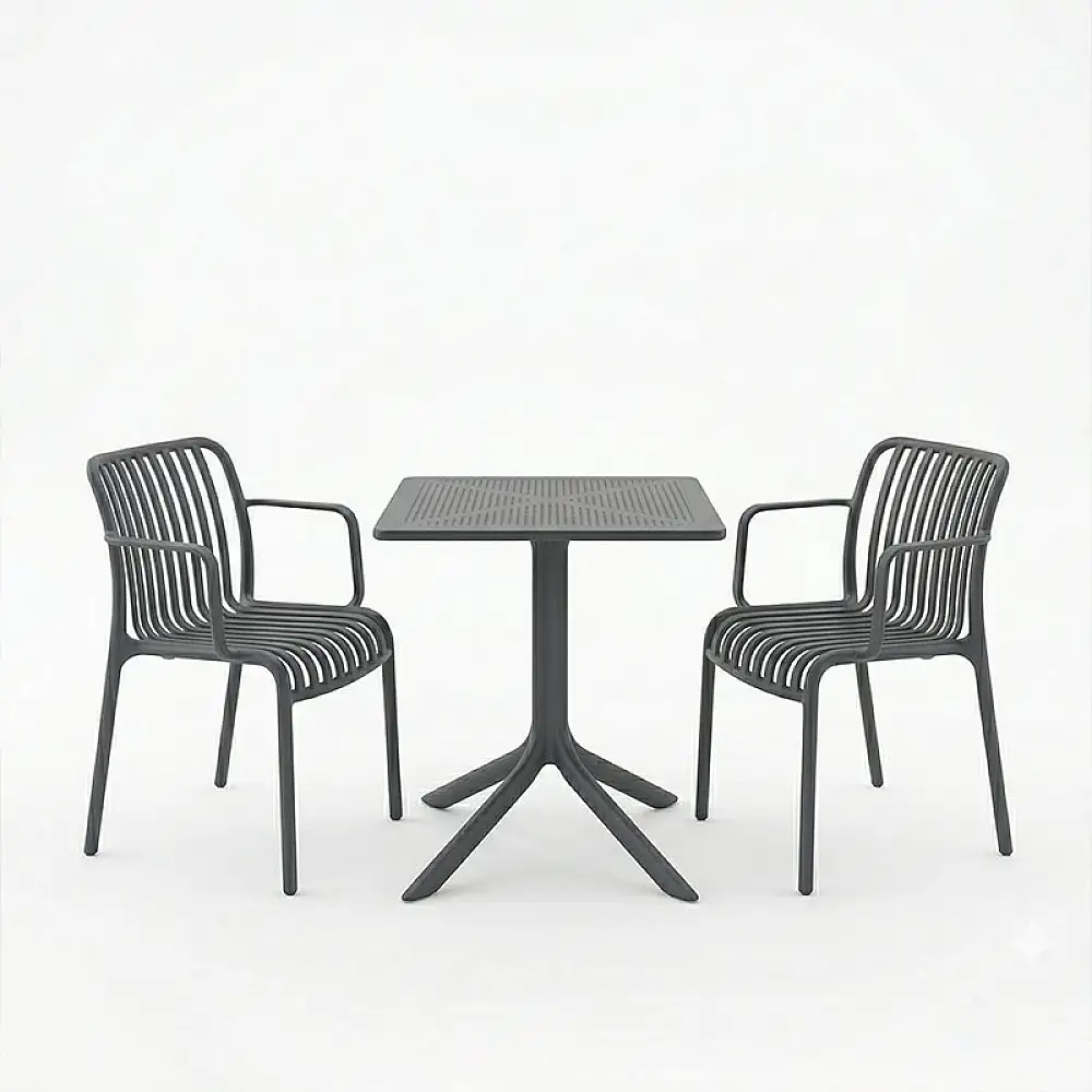 Τραπεζαρία Groovy Zoi pakoworld σετ 3τεμ ανθρακί PP 60x60x76εκ