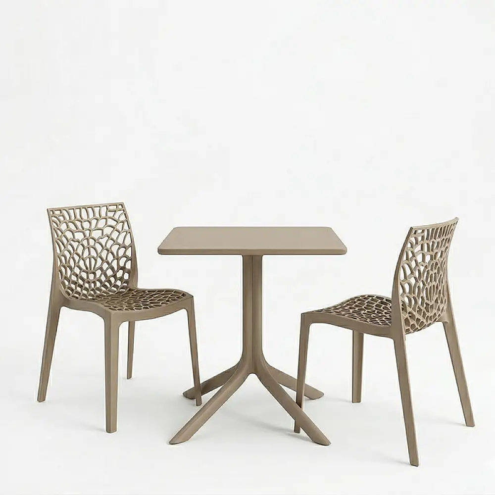 Τραπεζαρία Groovy Hush pakoworld σετ 3τεμ cappuccino PP 60x60x76εκ
