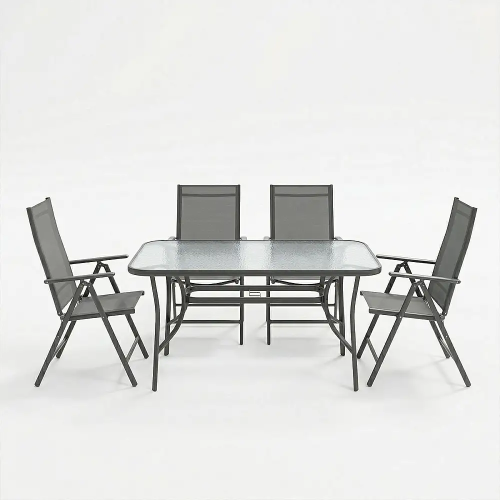 Τραπεζαρία Ensure Candor pakoworld σετ 5τεμ ανθρακί μέταλλο με γυαλί 120x70x70εκ