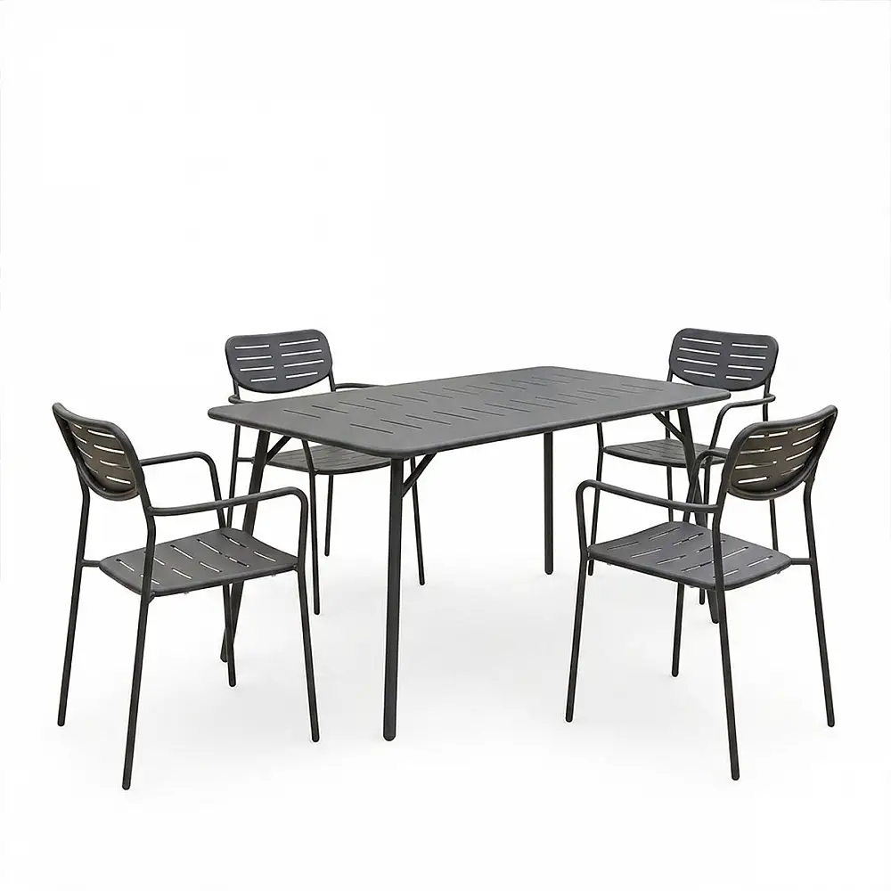 Τραπεζαρία Moraja Deraby pakoworld σετ 5τεμ μαύρο μέταλλο 140x80x72εκ