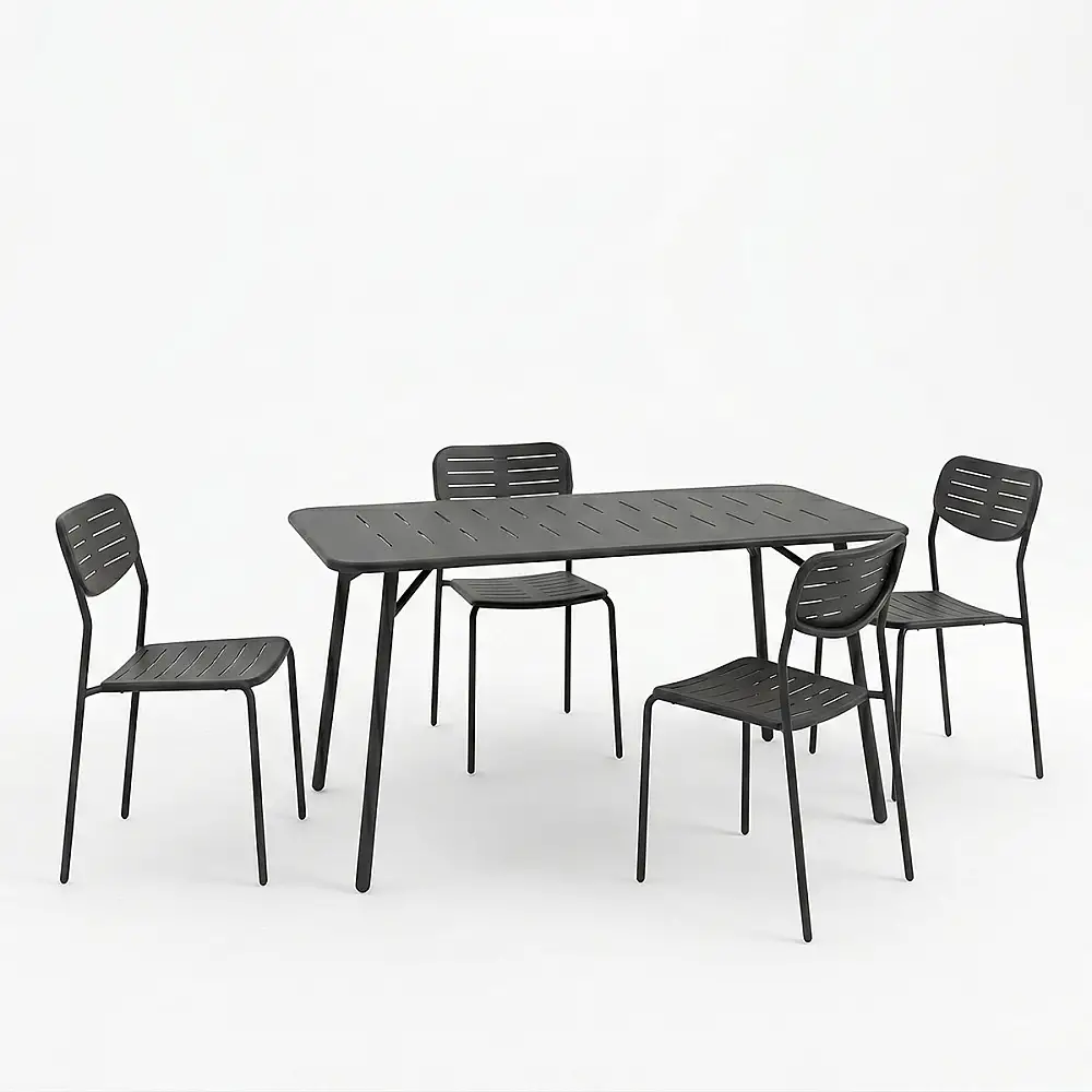 Τραπεζαρία Moraja Deraby Ι pakoworld σετ 5τεμ μαύρο μέταλλο 140x80x72εκ