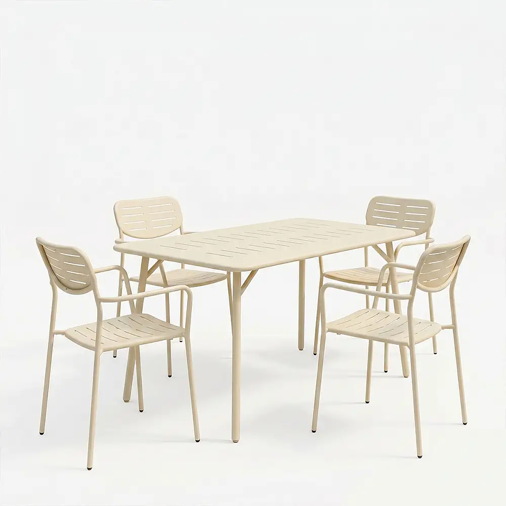 Τραπεζαρία Moraja Deraby pakoworld σετ 5τεμ κρεμ μέταλλο 140x80x72εκ