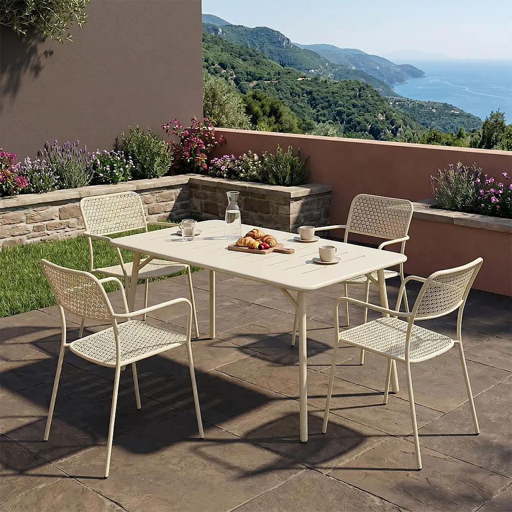 Τραπεζαρία Moraja Federal pakoworld σετ 5τεμ κρεμ μέταλλο 140x80x72εκ