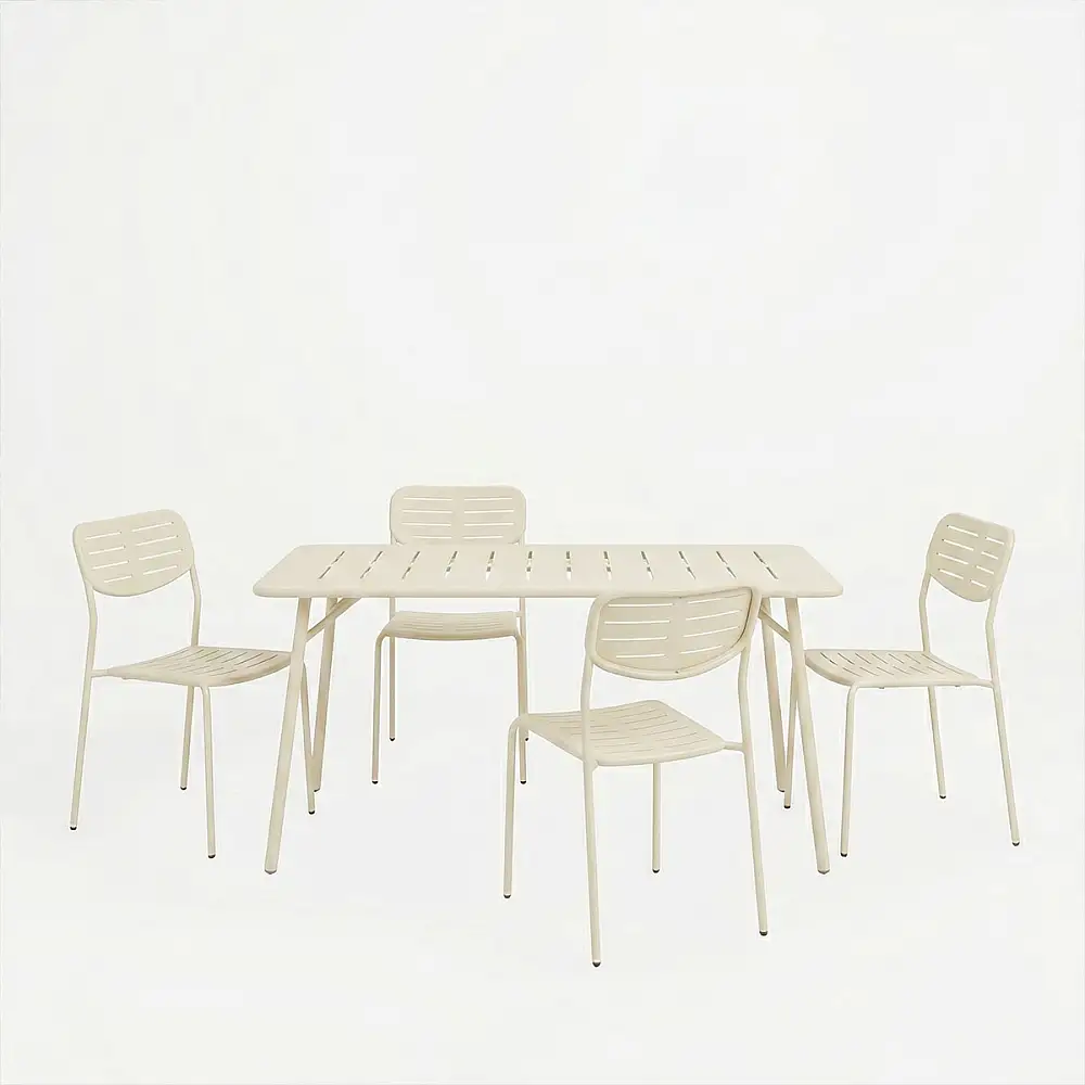 Τραπεζαρία Moraja Deraby Ι pakoworld σετ 5τεμ κρεμ μέταλλο 140x80x72εκ