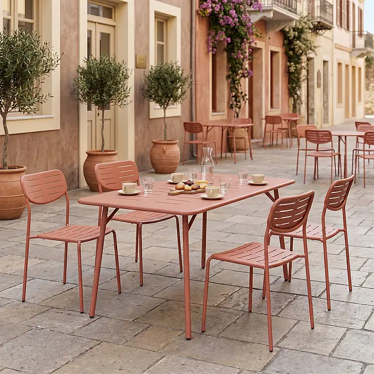 Τραπεζαρία Moraja Deraby Ι pakoworld σετ 5τεμ terracotta μέταλλο 140x80x72εκ
