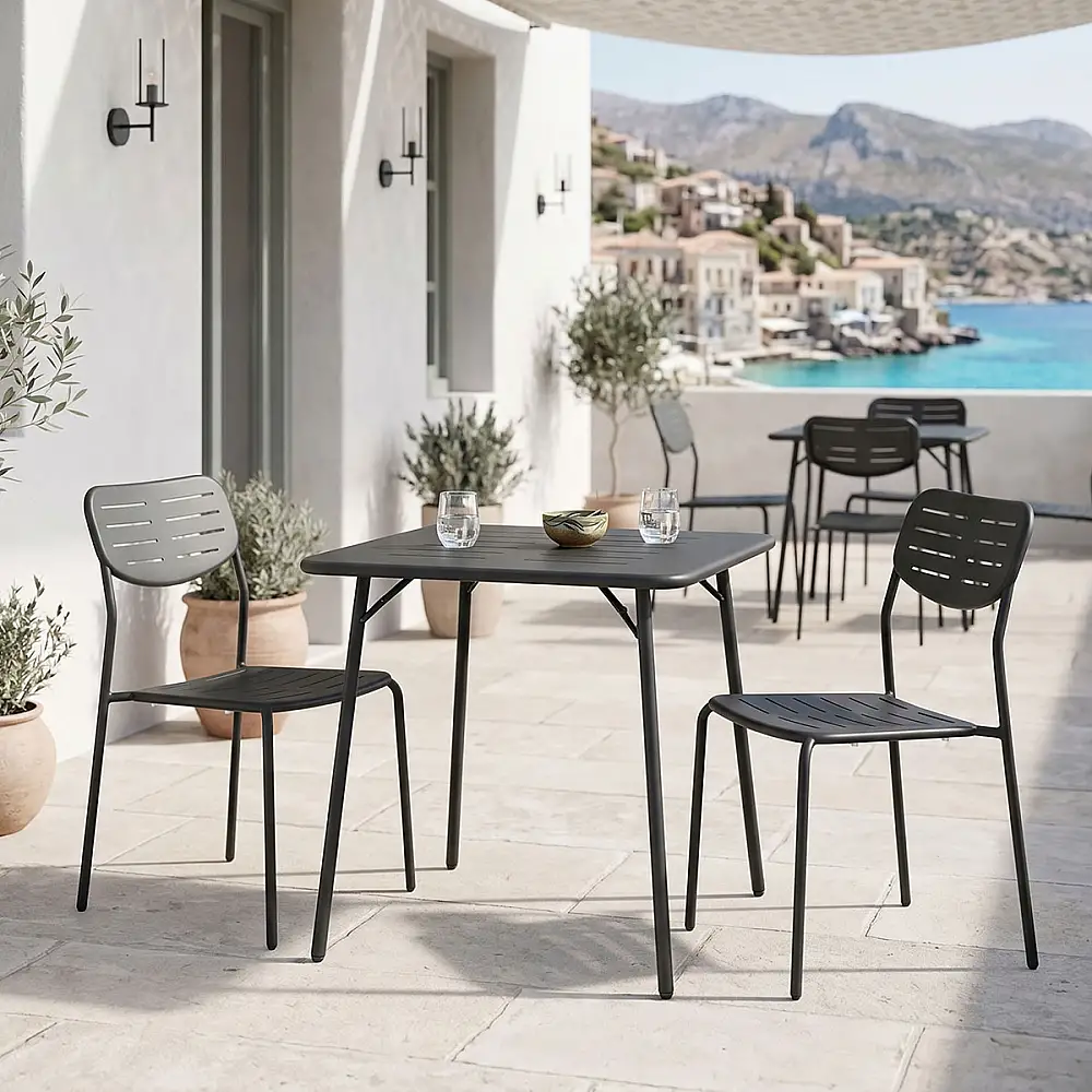 Τραπεζαρία Moraja Deraby I pakoworld σετ 3τεμ μαύρο μέταλλο 70x70x73εκ