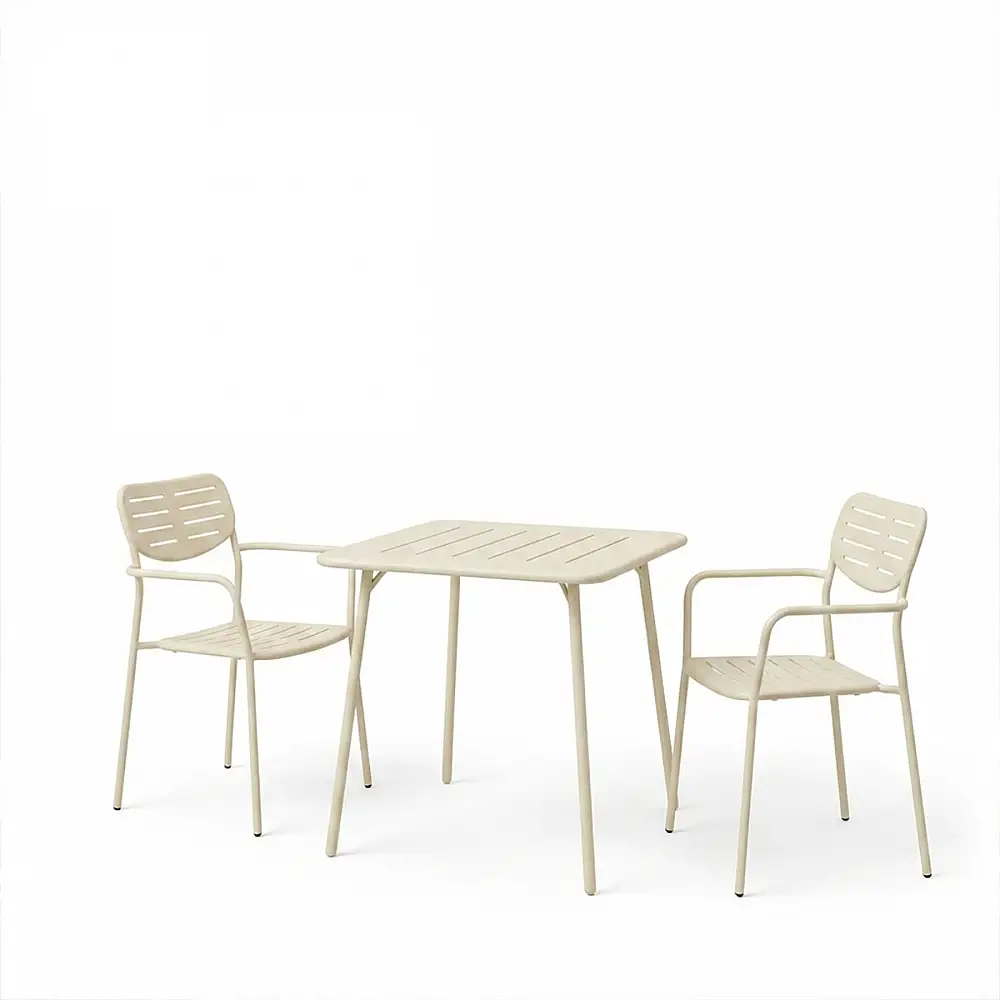 Τραπεζαρία Moraja Deraby pakoworld σετ 3τεμ κρεμ μέταλλο 70x70x73εκ