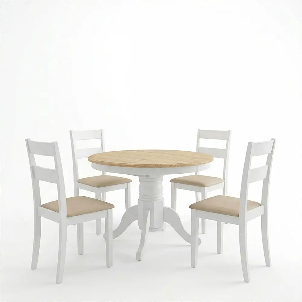 Τραπεζαρία Dallan Lars pakoworld 5τεμ λευκό rubberwood Φ100(+38)x100x75εκ